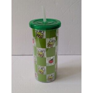 Keroppi Green Checkered Cup 20oz Tumbler With Straw